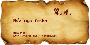 Mánya Andor névjegykártya