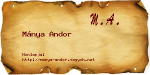 Mánya Andor névjegykártya